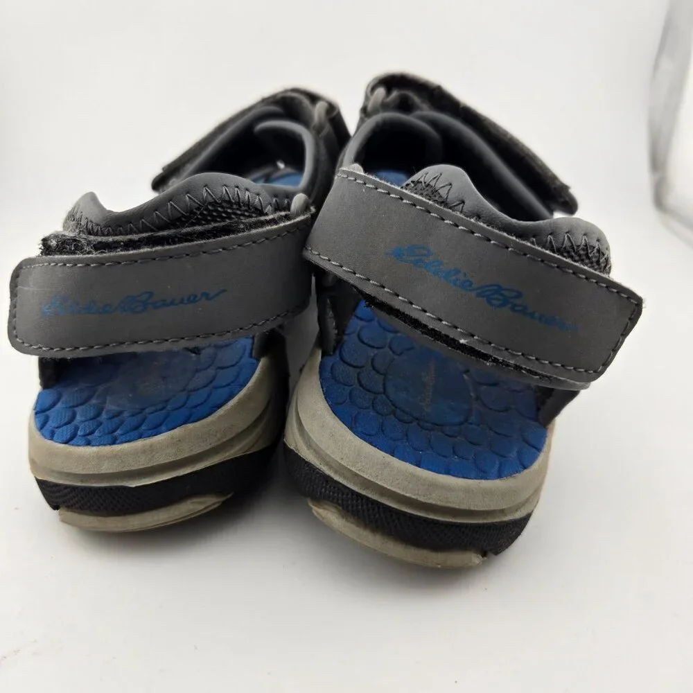 Eddie Bauer Rocky Sport Sandals Boys Size 2 Gray Blue Hook & Loop